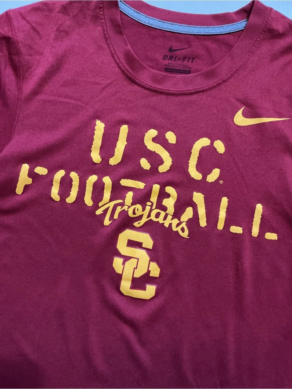 Nike Dri Fit USC Trojans Football Swoosh Training Gym Graphic S/S T-Shirt
